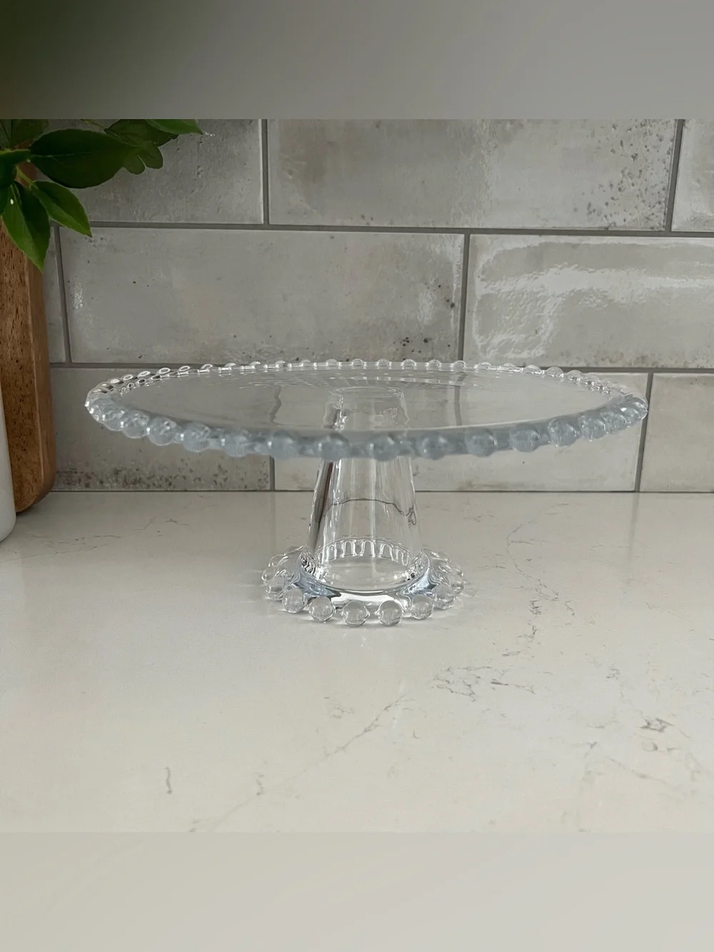 CANDLEWICK Style Clear Glass Beaded Cake Stand